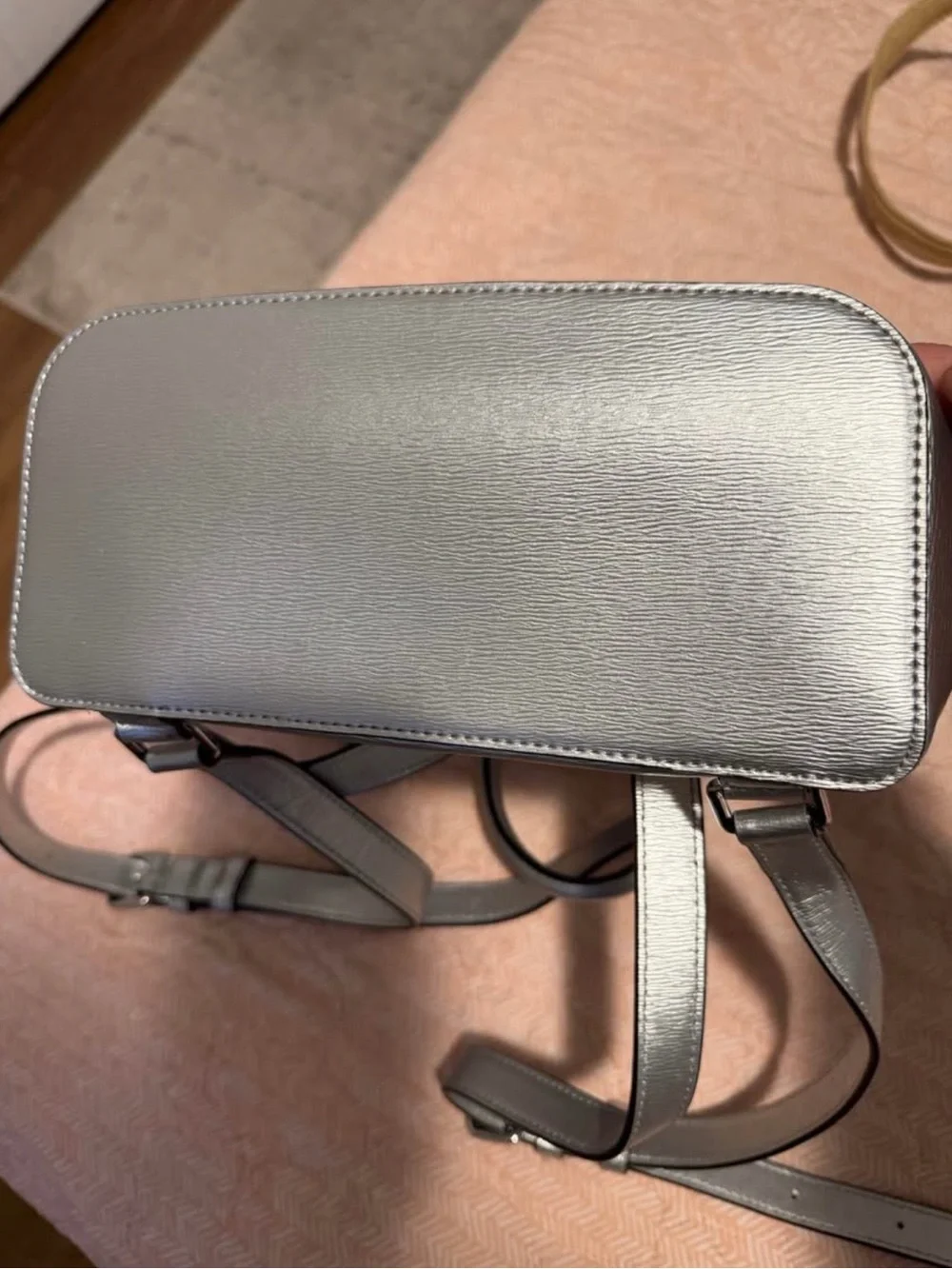 DKNY Metallic Silver Leather Backpack Rucksack Bag